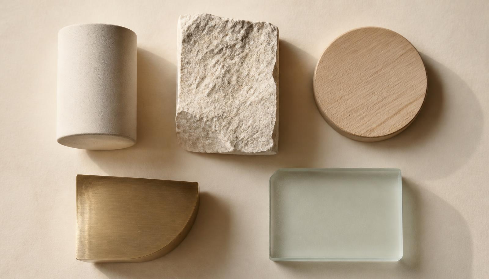 Ceramic, stone, wood, metal and glass